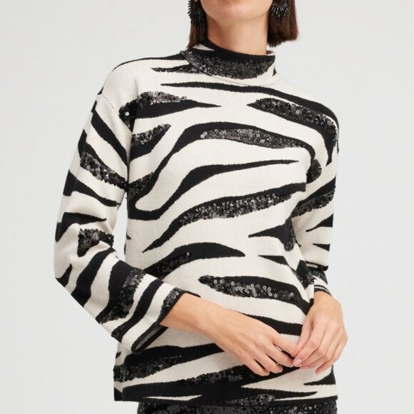 Chico's Sweaters - Chico's Zebra Print Sequin Pullover Sweater size 2=12